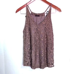 First Love Taupe Lace Layered Tank Size Large